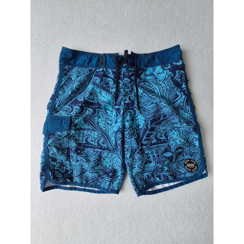 Ron Jon Surf Shop Board Shorts Mens 30 Blue Tropical Print Swim Trunks Surf